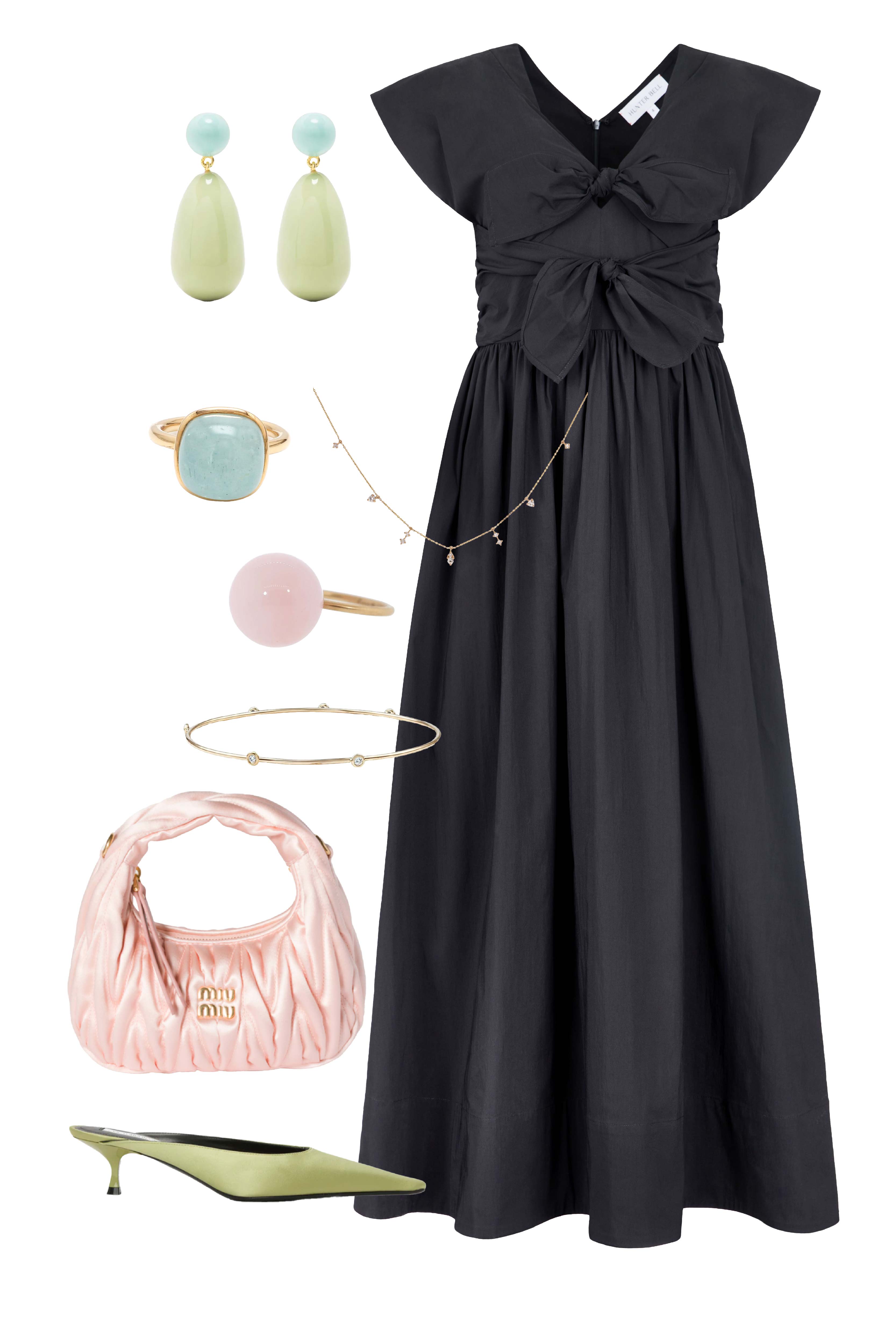 The Calista Dress has a V-neckline, cap sleeves, adjustable tie-front details and a full skirt.