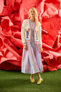The Callen Cardigan in Lobster Multi paired with nantucket dress