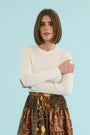 Callie Sweater in cream paired with Fallon Skirt in Highland Tapestry. 