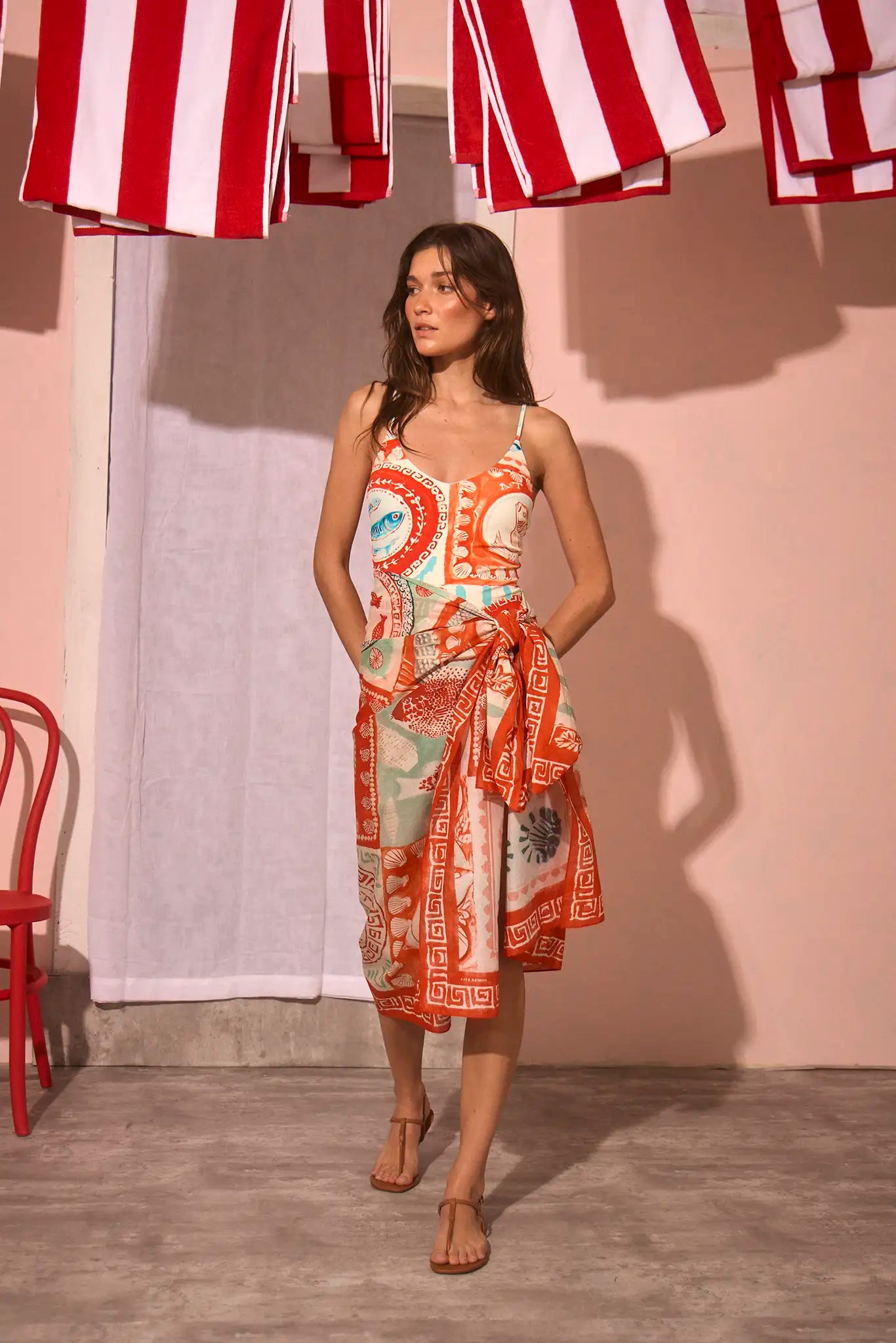The Capri One Piece paired with the Sarong Cover up in Lost at Sea print.