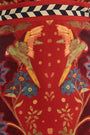Close up of the Caroline Dress in Birds of a Feather Maroon. 