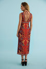 The Caroline Dress in Birds of a Feather Maroon. 