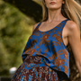 The Carsyn Tank in Wild Vine Blue paired with Berkman Skirt in Wild Vine Brown. 