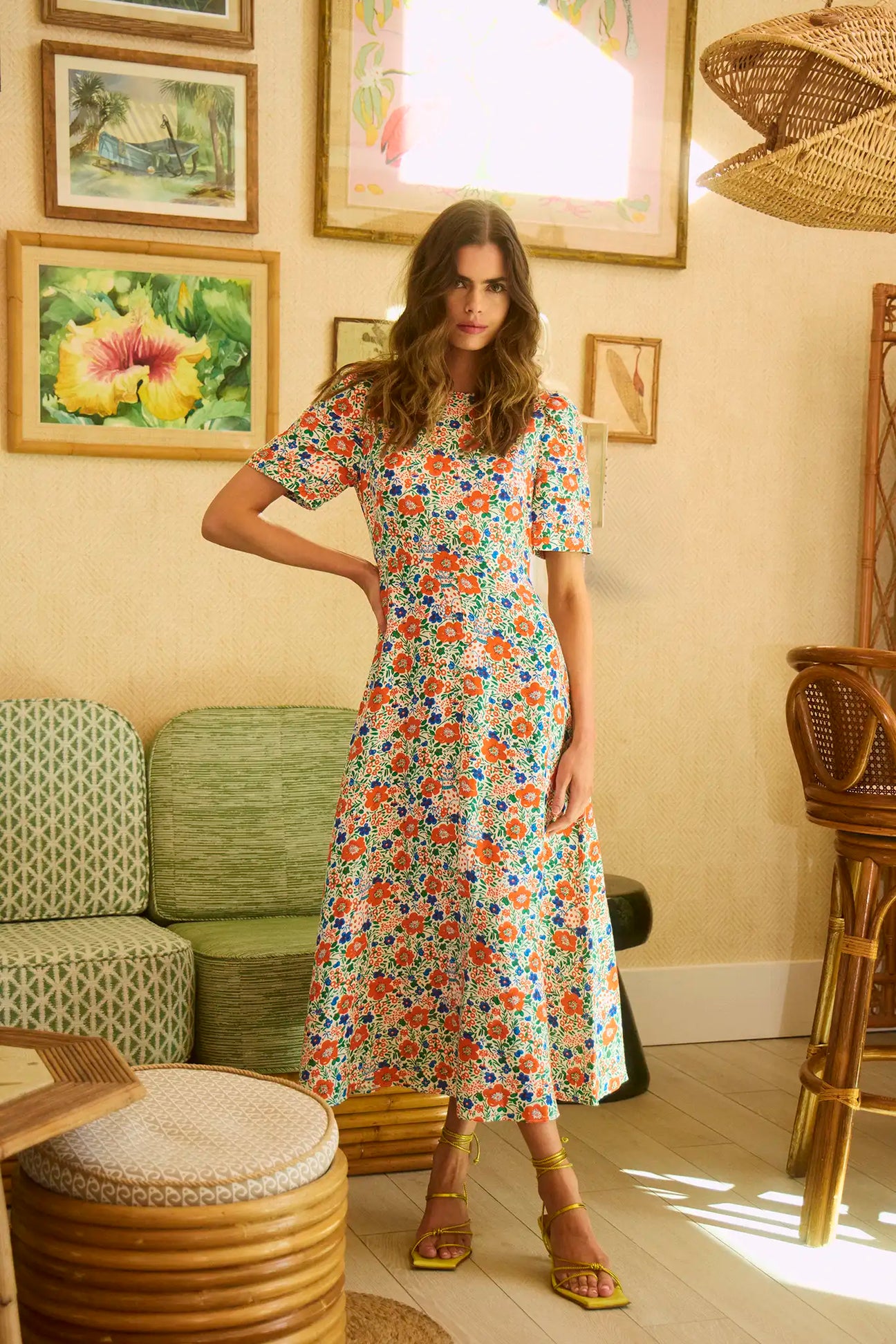 The Casey Dress is a sheath midi dress with a curved waist seam and a relaxed skirt.