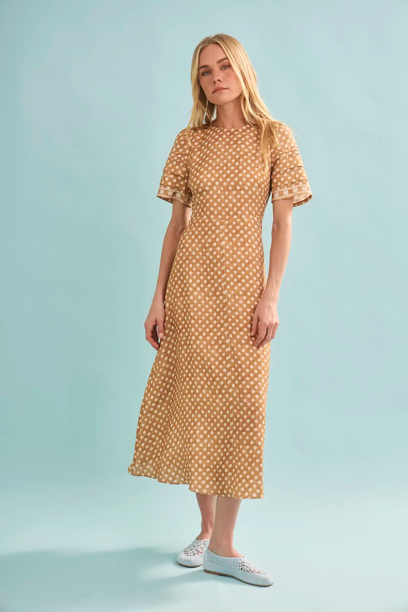 The Casey Dress in Coconut Sand Dot.
