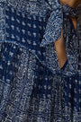 Close up of the Celeste Blouse in Inkwell Paisley. 