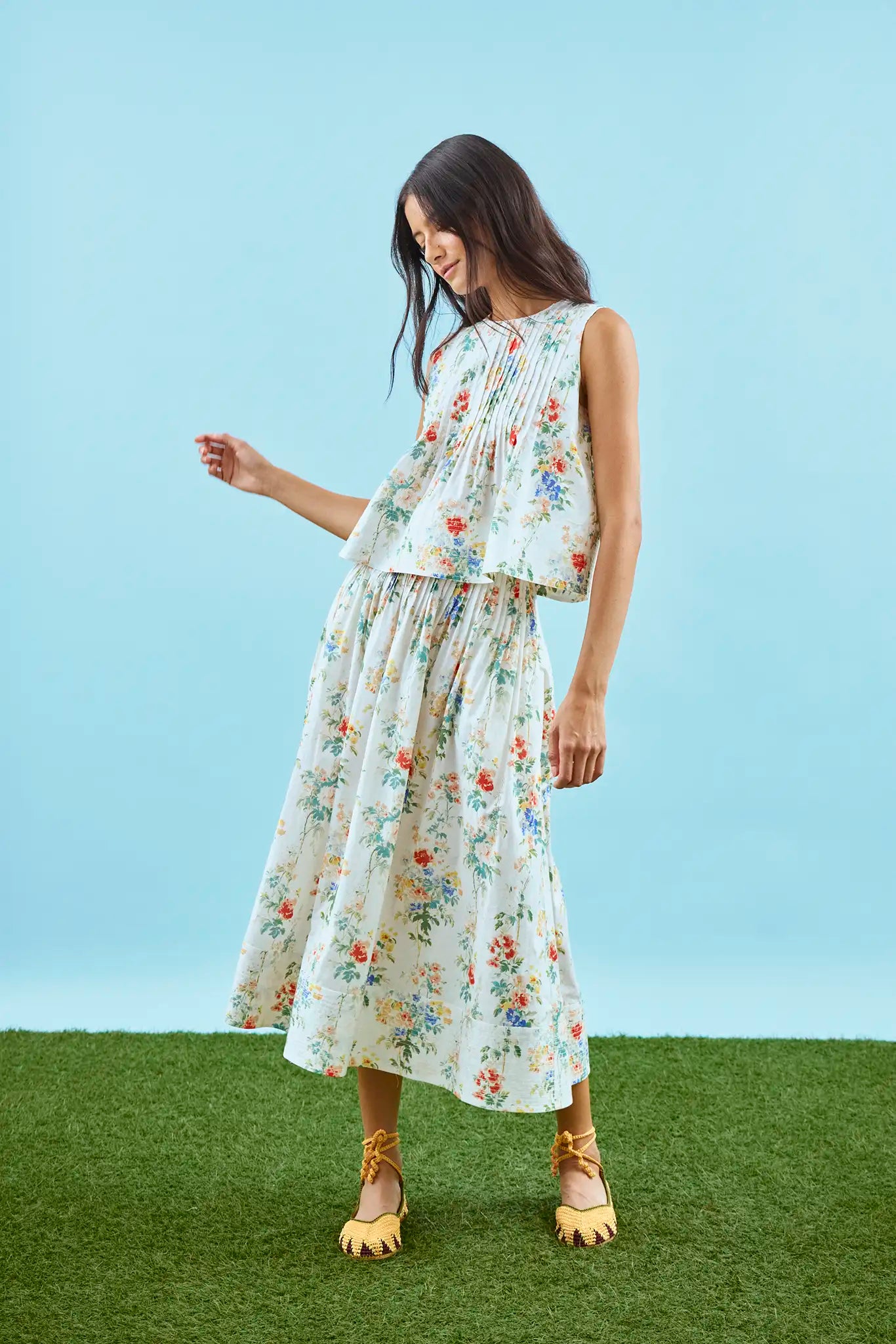 The Fallon Skirt in Falling Blossom paired with matching Charles Top
