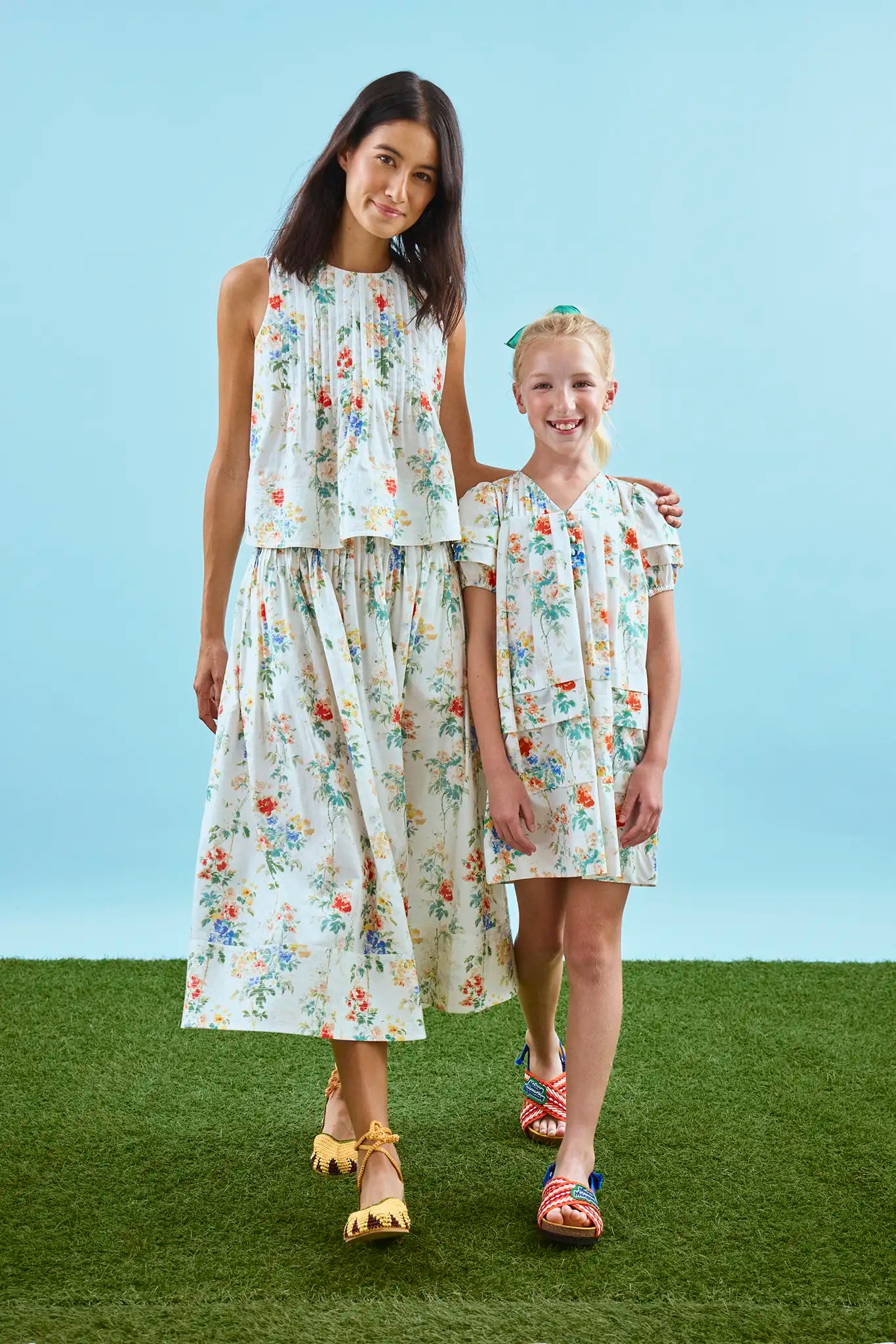 The Fallon Skirt in Falling Blossom paired with matching Charles Top with matching Kids Dress