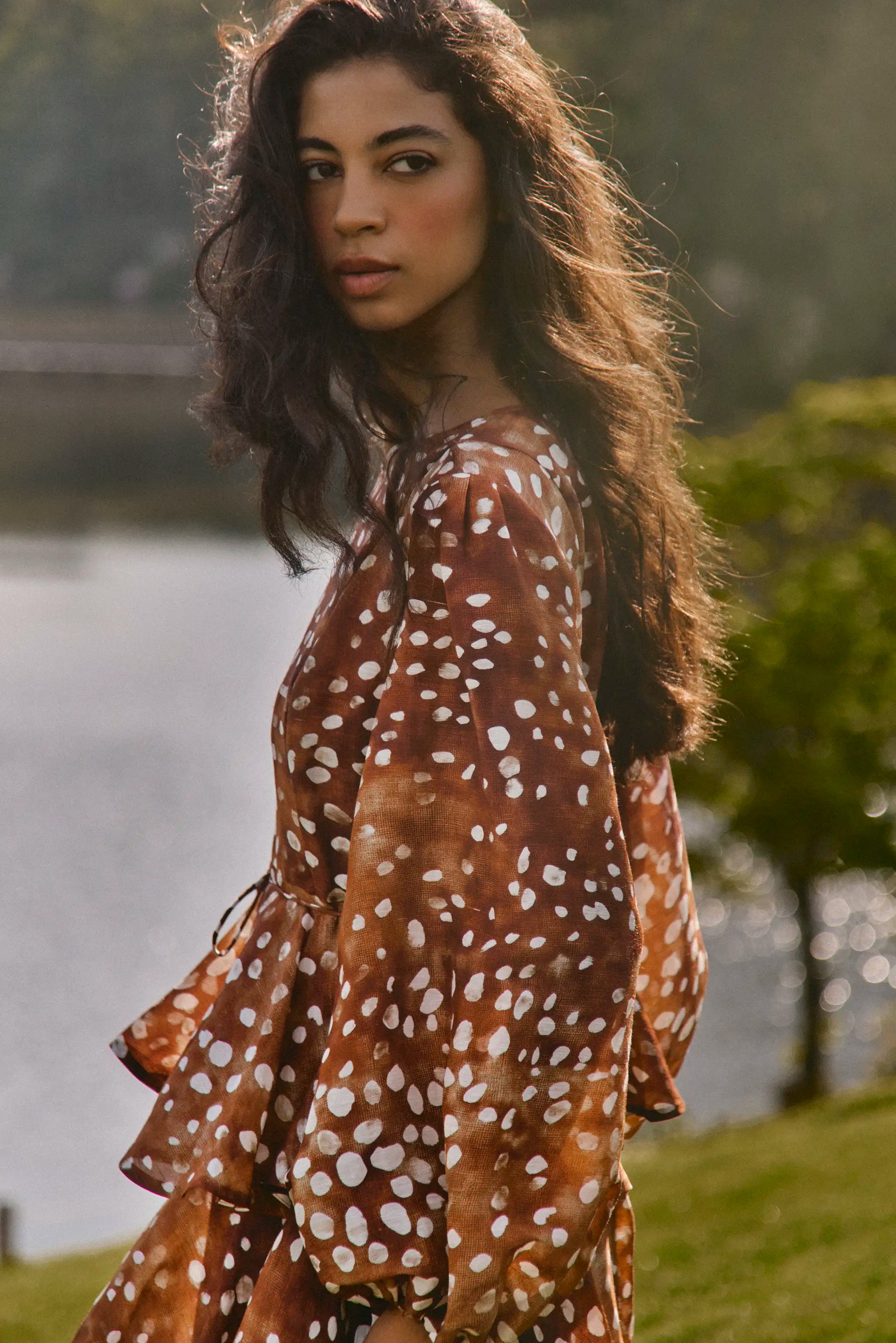 The Chelsea Dress in Dappled Doe. 