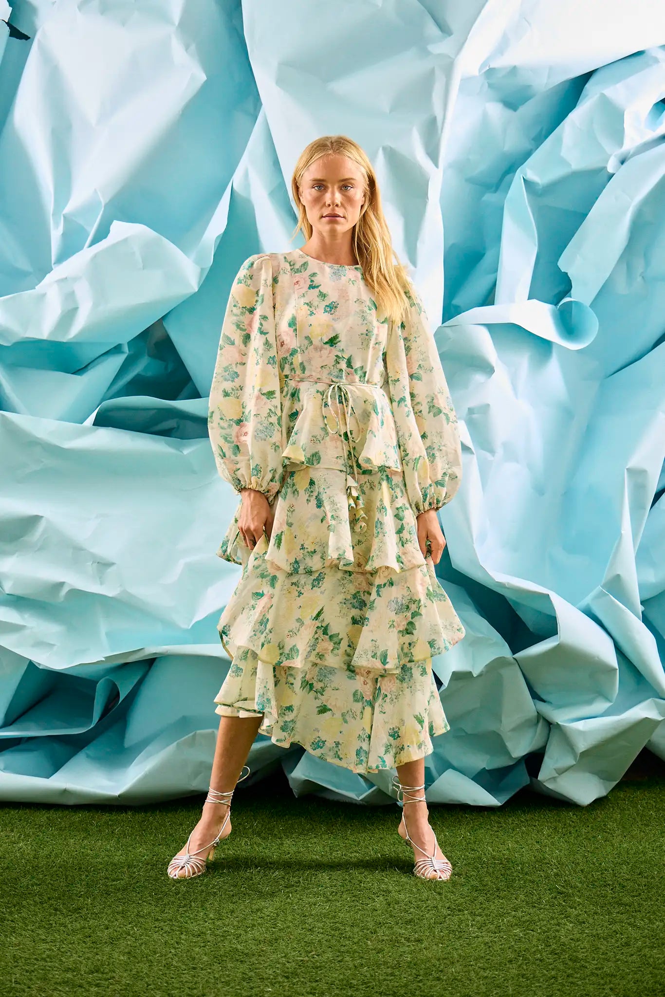 The Chelsea Dress, multi-tiered silk linen dress, in our Garden Rose Peony print.