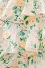 Close up of the Chelsea Dress, multi-tiered silk linen dress, in our Garden Rose Peony print.