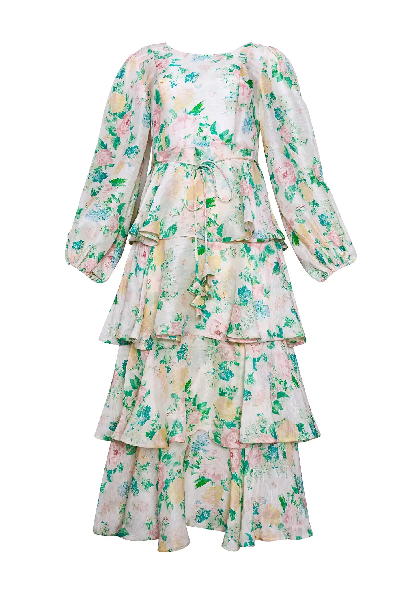 The Chelsea Dress, multi-tiered silk linen dress, in our Garden Rose Peony print.