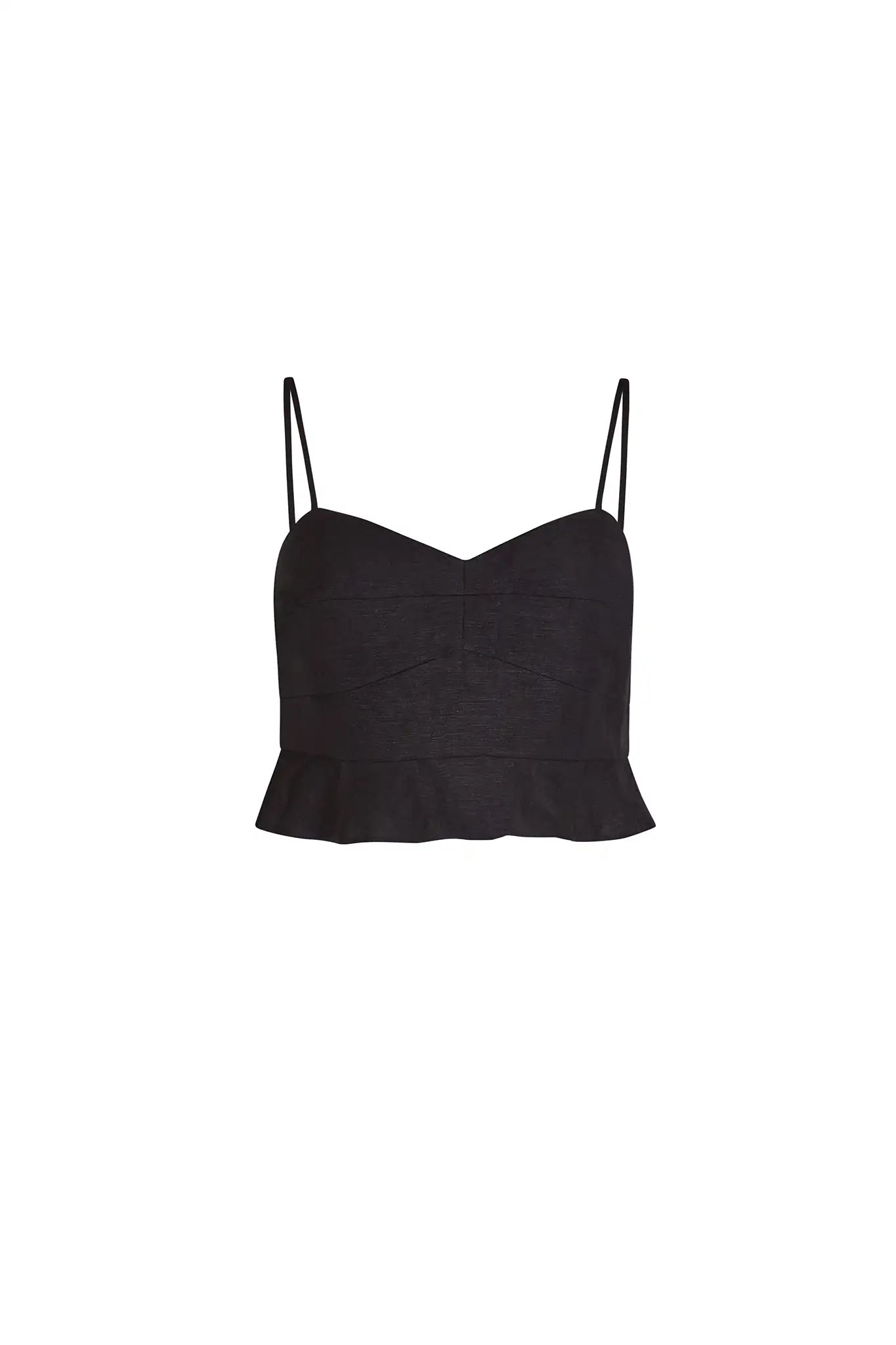 The Chrissy Top is a sleek spaghetti-strap camisole with a seamed bust and a back zipper.