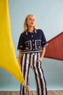 The Clay Top in Deep Sea paired with Juno Paint in Lighthouse Navy Stripe.