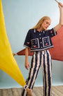 The Clay Top in Deep Sea paired with Juno Paint in Lighthouse Navy Stripe.