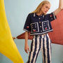 The Clay Top in Deep Sea paired with Juno Paint in Lighthouse Navy Stripe.