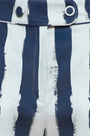 Close up of the Juno Pant in Lighthouse Navy Stripe.