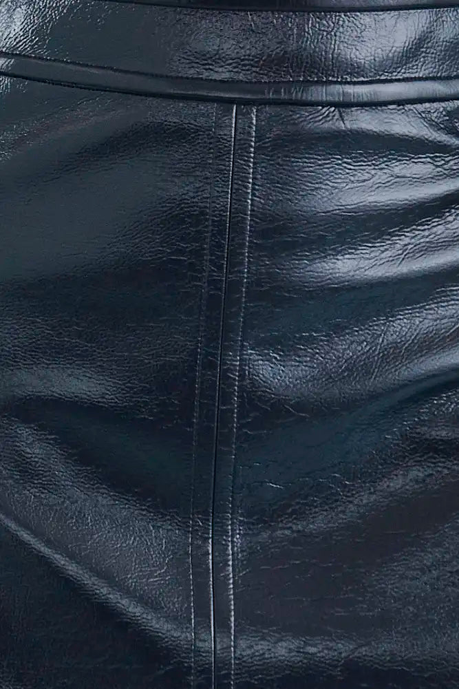 Close up of the Meeghan Mini Skirt in Midnight Blue. 