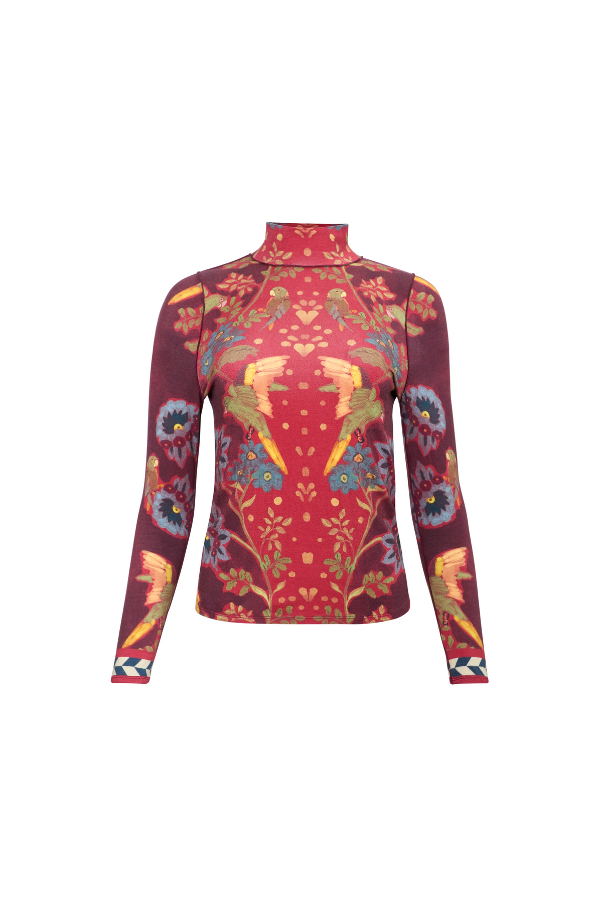 The Connor Top in Birds of a Feather Maroon. 