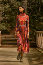 The Connor Top in Birds of a Feather Maroon paired with matching Wimberly Skirt. 