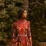 The Connor Top in Birds of a Feather Maroon paired with matching Wimberly Skirt. 