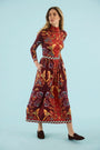 The Connor Top in Birds of a Feather Maroon paired with matching Wimberly Skirt. 