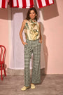 The Coquille Scarf styled as halter top paired with Juno Pant in Hamilton Check.