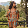 The Ashton Short paired with Corby Top and matching scarf in Amber Glen Brown.