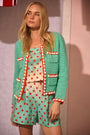 The Catalina Short in Coral Reef Ombre paired with matching Corby Top and turquoise Russell Cardigan