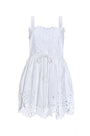 The Cosette Dress in Battenberg Cotton Lace has a relaxed silhouette and drawcord waist