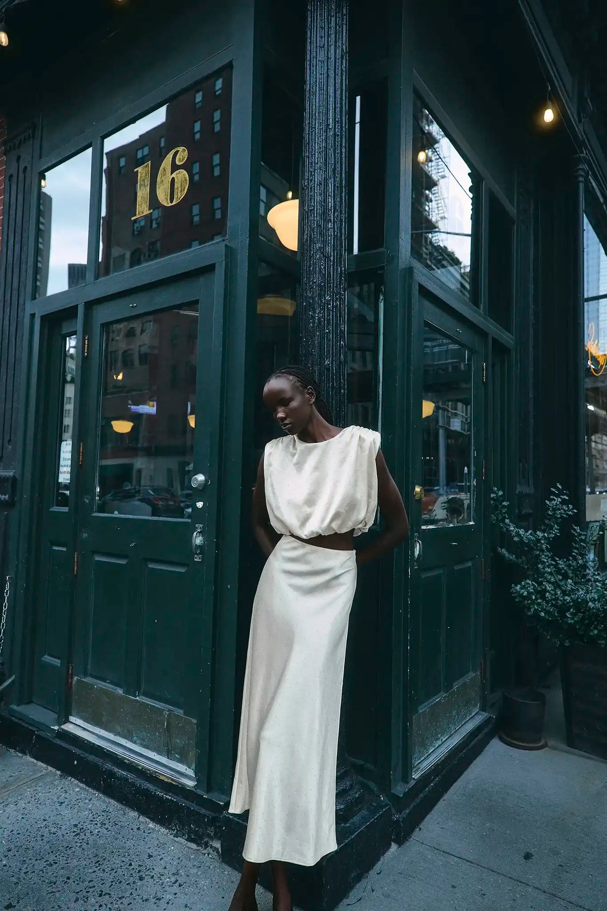 The Cosima Top in Champagne on Fifth paired with the matching Suki Skirt. 