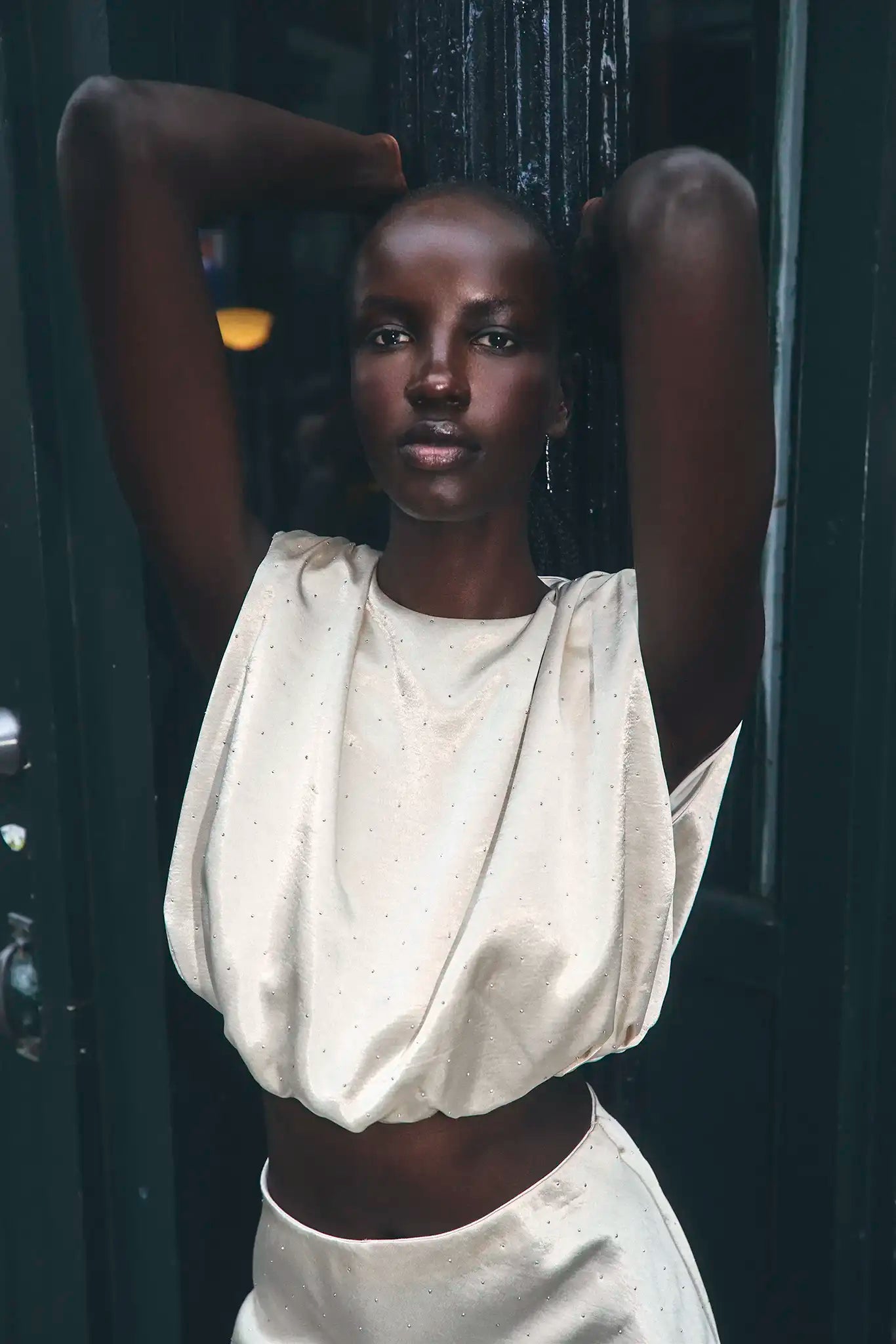 The Cosima Top in Champagne on Fifth paired with the matching Suki Skirt. 