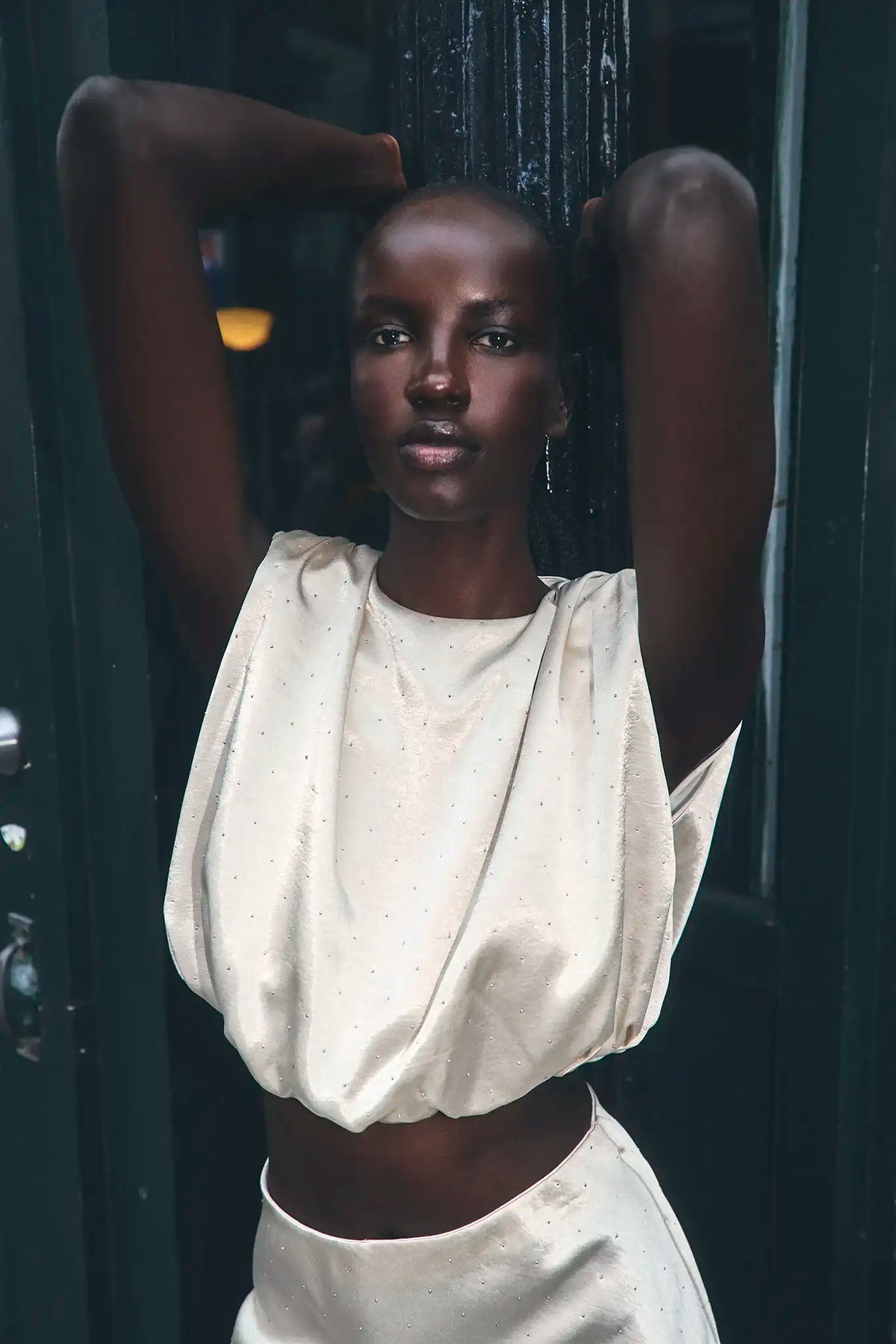 The Cosima Top in Champagne on Fifth paired with the matching Suki Skirt. 
