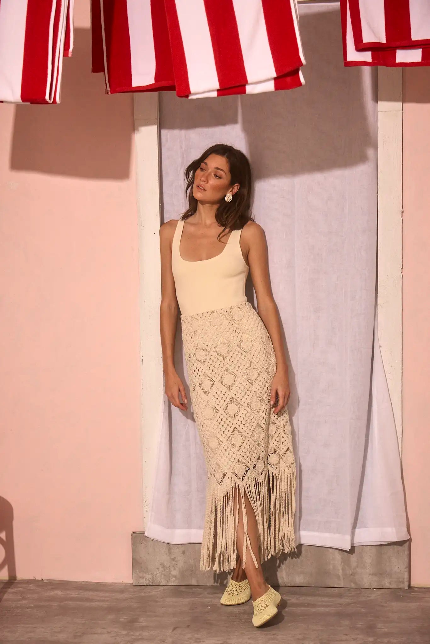 Davis Cami | Cream Compact Knit Tank Top | Hunter Bell