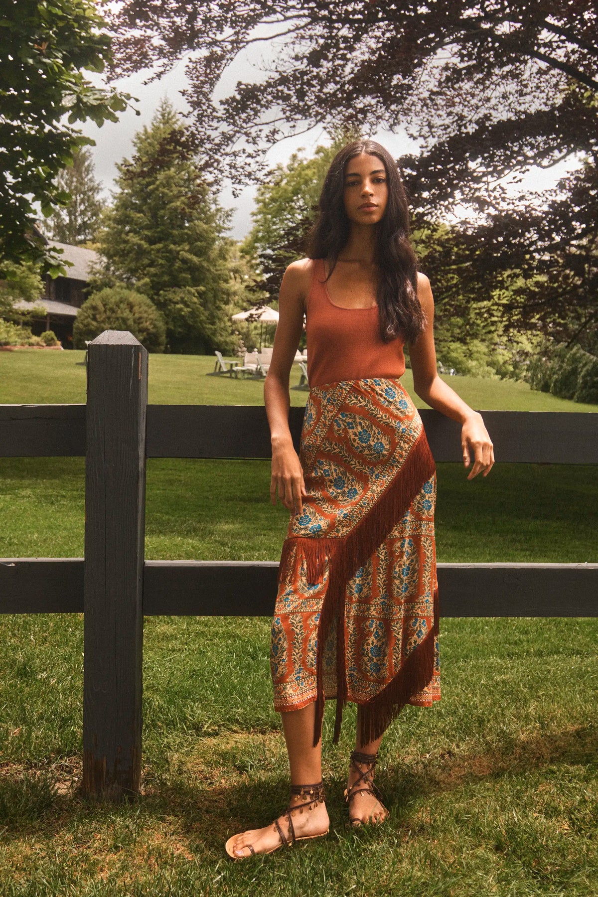 Allyne Skirt | A-line Midi Skirt with Fringe | Hunter Bell Allyne Skirt | A-line Midi Skirt with Fringe | Hunter Bell