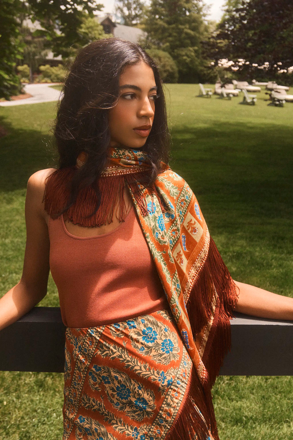 Oversized Fringe Scarf 26FAA7AmGlnBrn-OS