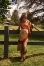 The Allyne Skirt in Amber Glen Brown paired with Davis Cami in Rust and matching scarf. 