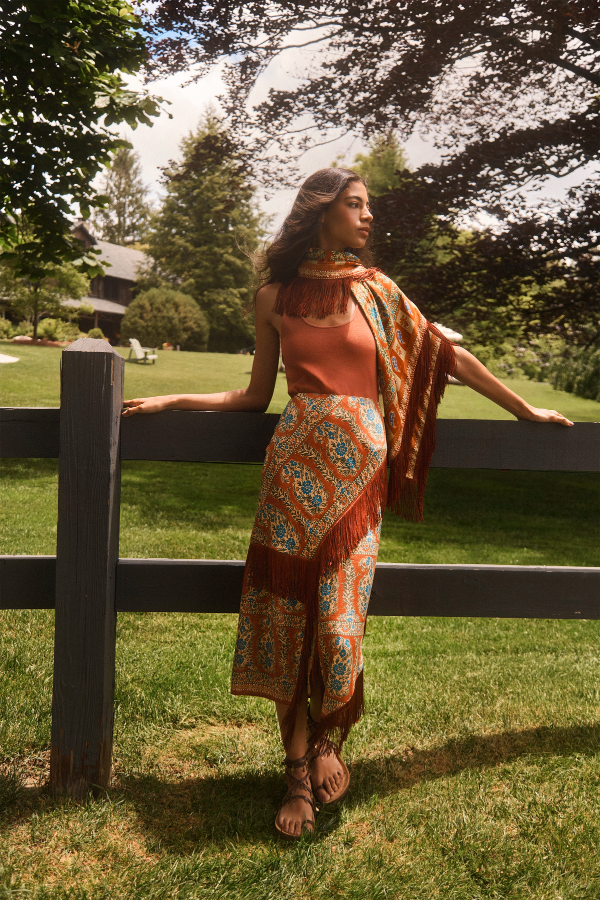 Allyne Skirt | A-line Midi Skirt with Fringe | Hunter Bell