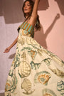 The Dolly Dress in Somers Shell Cream with full shirred skirt.