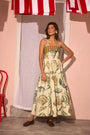 The Dolly Dress in Somers Shell Cream with full shirred skirt.