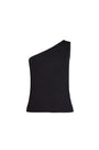 A black sleek one-shoulder knit tank.
