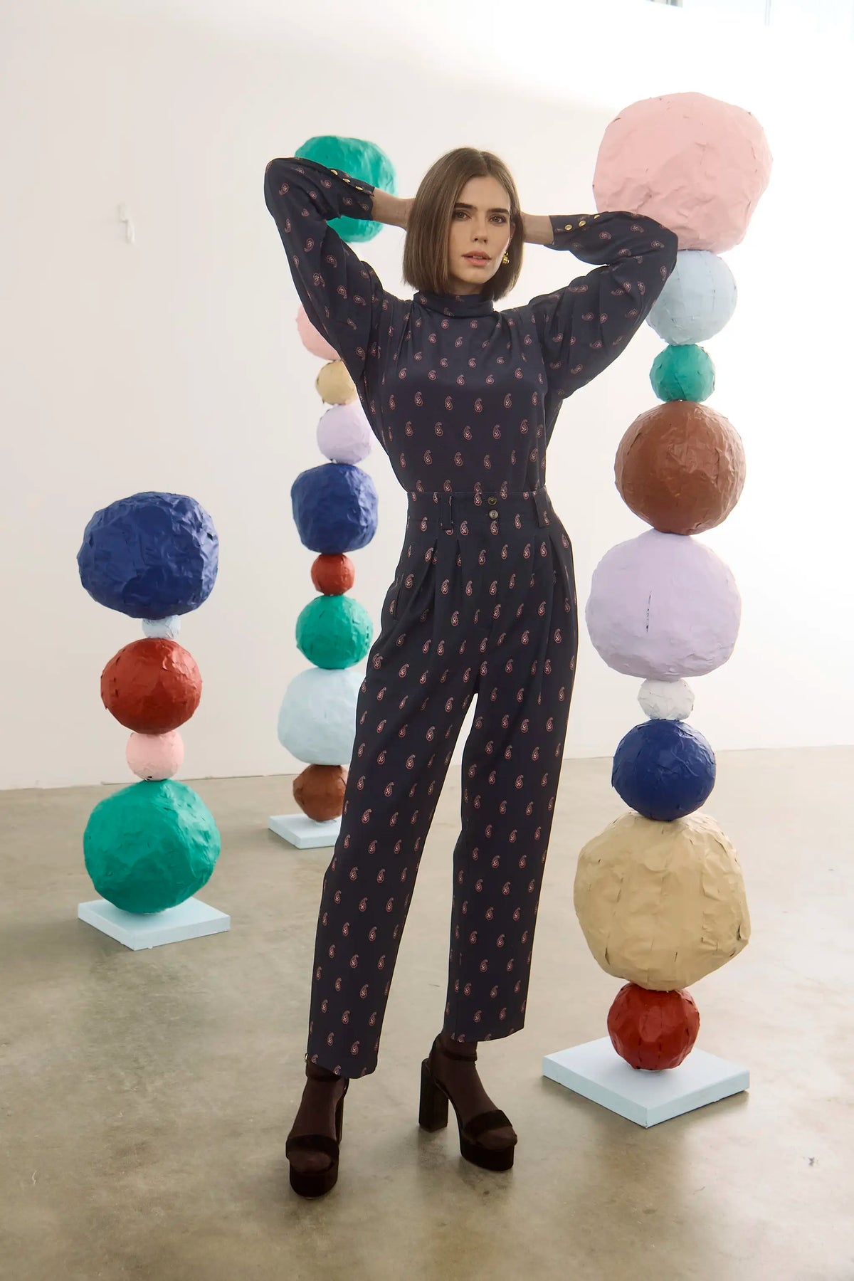 The Ellerie Top in Paisley Posey paired with matching Whitton Pant. 