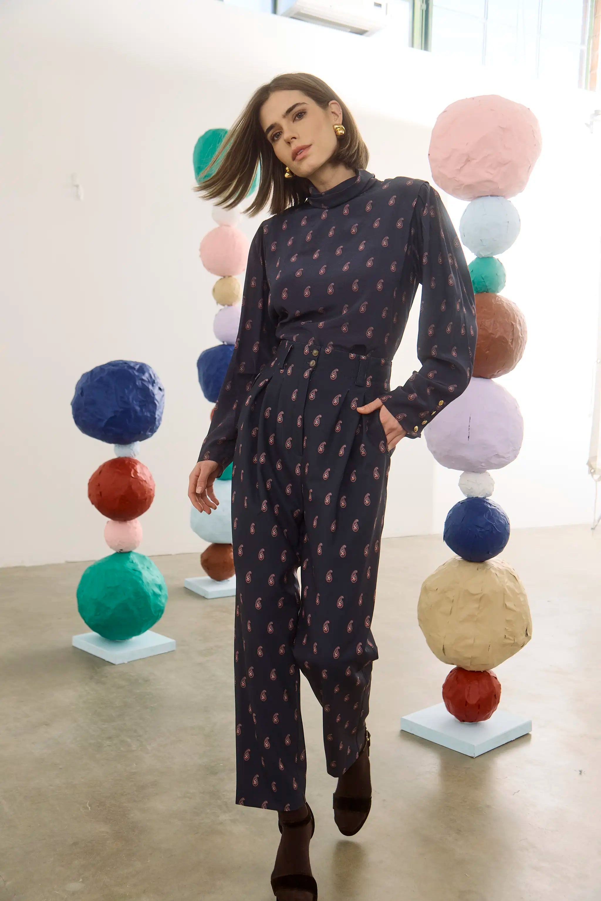 The Ellerie Top in Paisley Posey paired with matching Whitton Pant. 