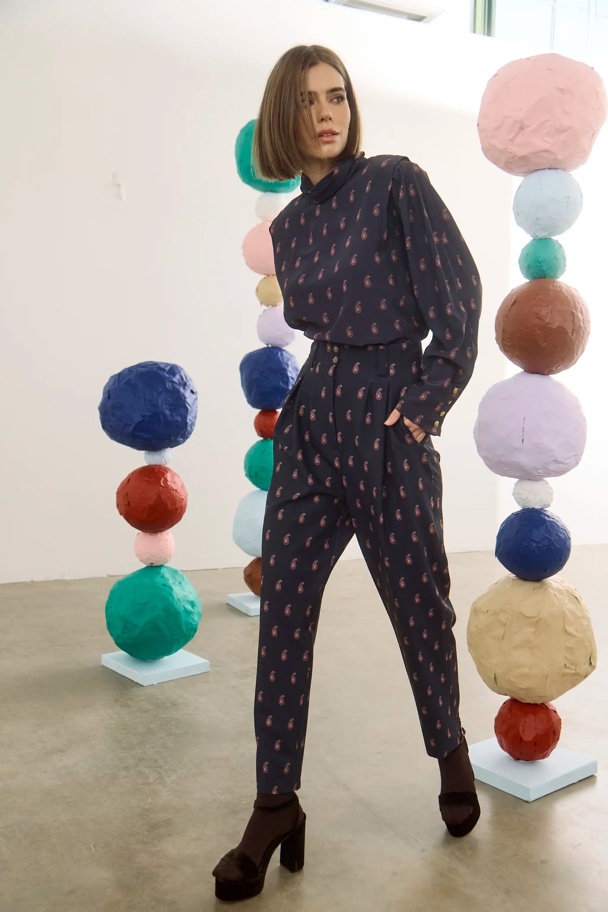 The Whitton Pant in Paisley Posey print paired with the matching Ellerie Top.