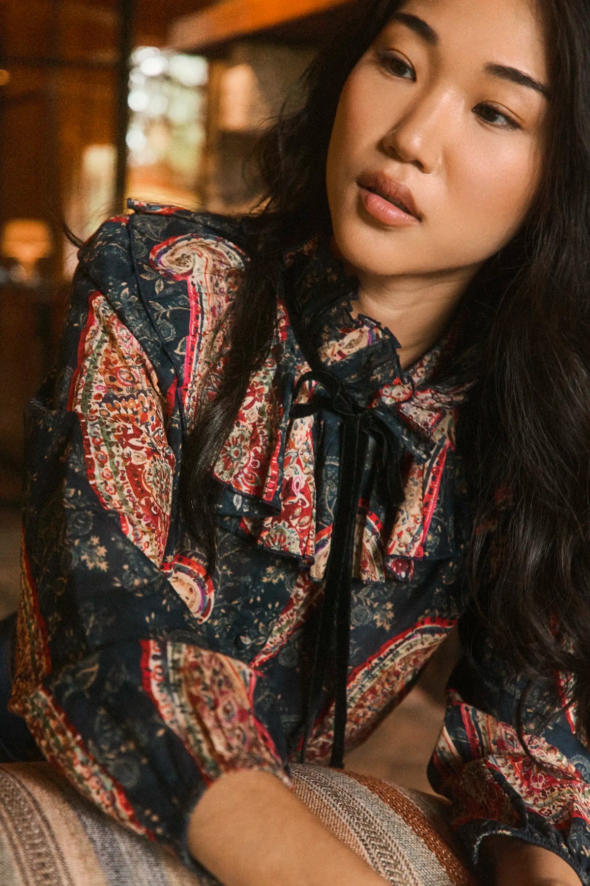 The Eloise Top in Twilight Paisley paired with the Mallory Jean in Blue Ridge Denim. 