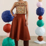 The Elwood Cami in Gertrude paired with the Joan Skirt in Rust. 