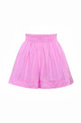 Pink and thin green striped flowy smocked shorts