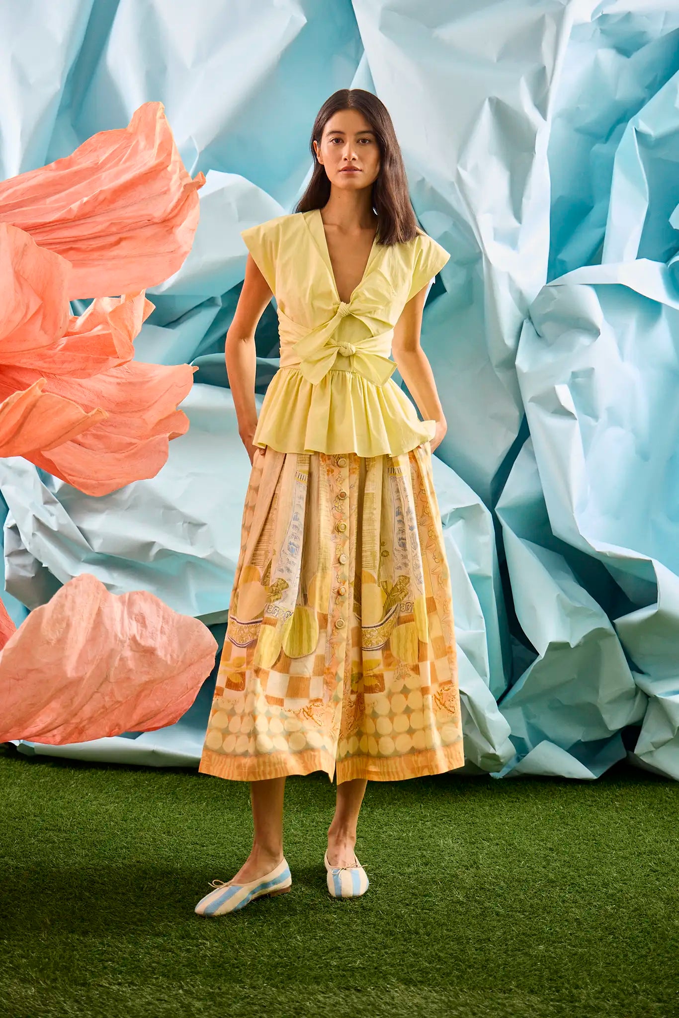 The Everly Top in Lemon Meringue paired with Eva Skirt.