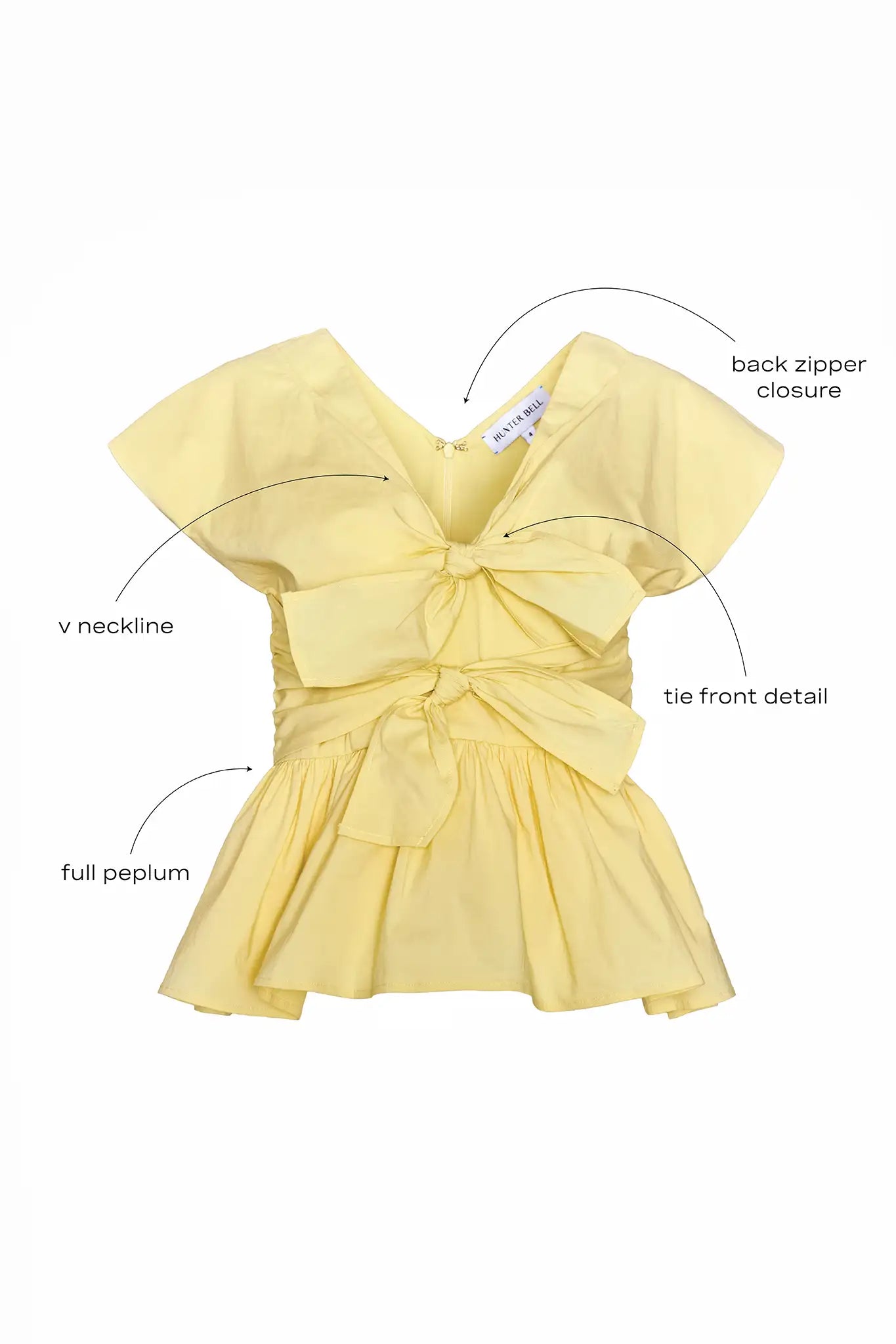 The Everly Top in Lemon Meringue with call outs.