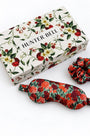 Crimson Blossom eye mask and scrunchie in the Camellia gift box.